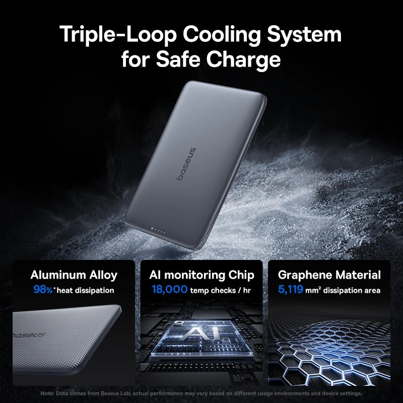 Bazooka power bank with cooling system features on a dark background