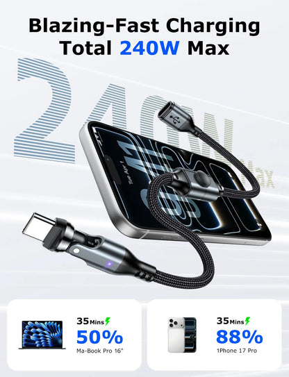 AUFU USB-C Extension Cable 240W with On/Off Switch