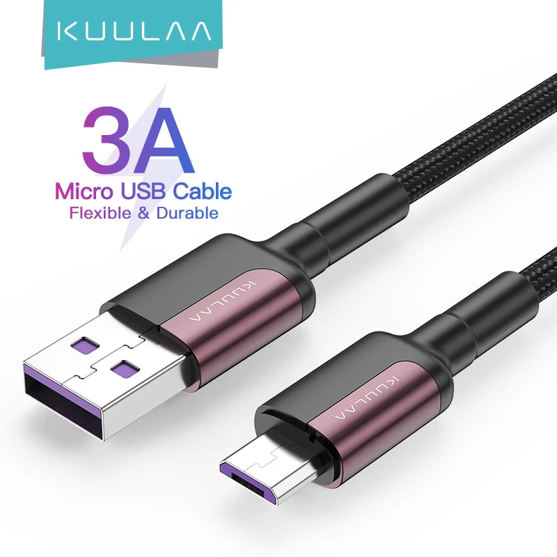 KUULAA micro USB cable on a white background with branding and product details.