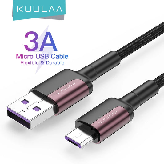 KUULAA micro USB cable on a white background with branding and product details.