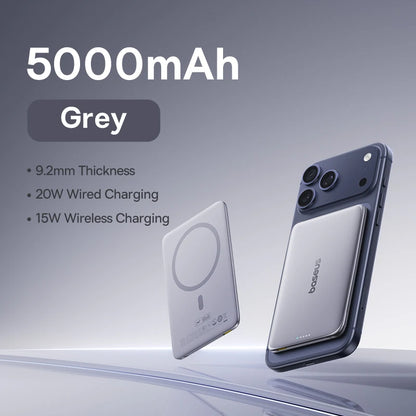 Smartphone with 5000mAh battery capacity and charging details on a gradient background