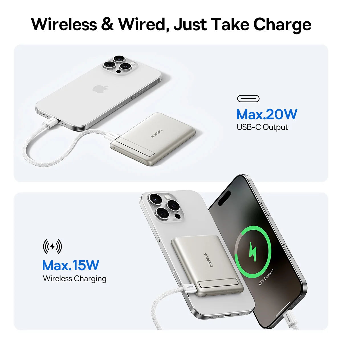 Baseus Qi2 Magnetic Power Bank 5000mAh Kickstand PD 20W